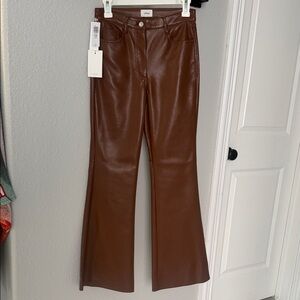 Reformation Chestnut Faux-Leather Flare Pants